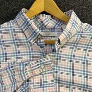 Roundtree & Yorke Gold Label Shirt Mens XLT Blue Pink Plaid Button Down Non Iron